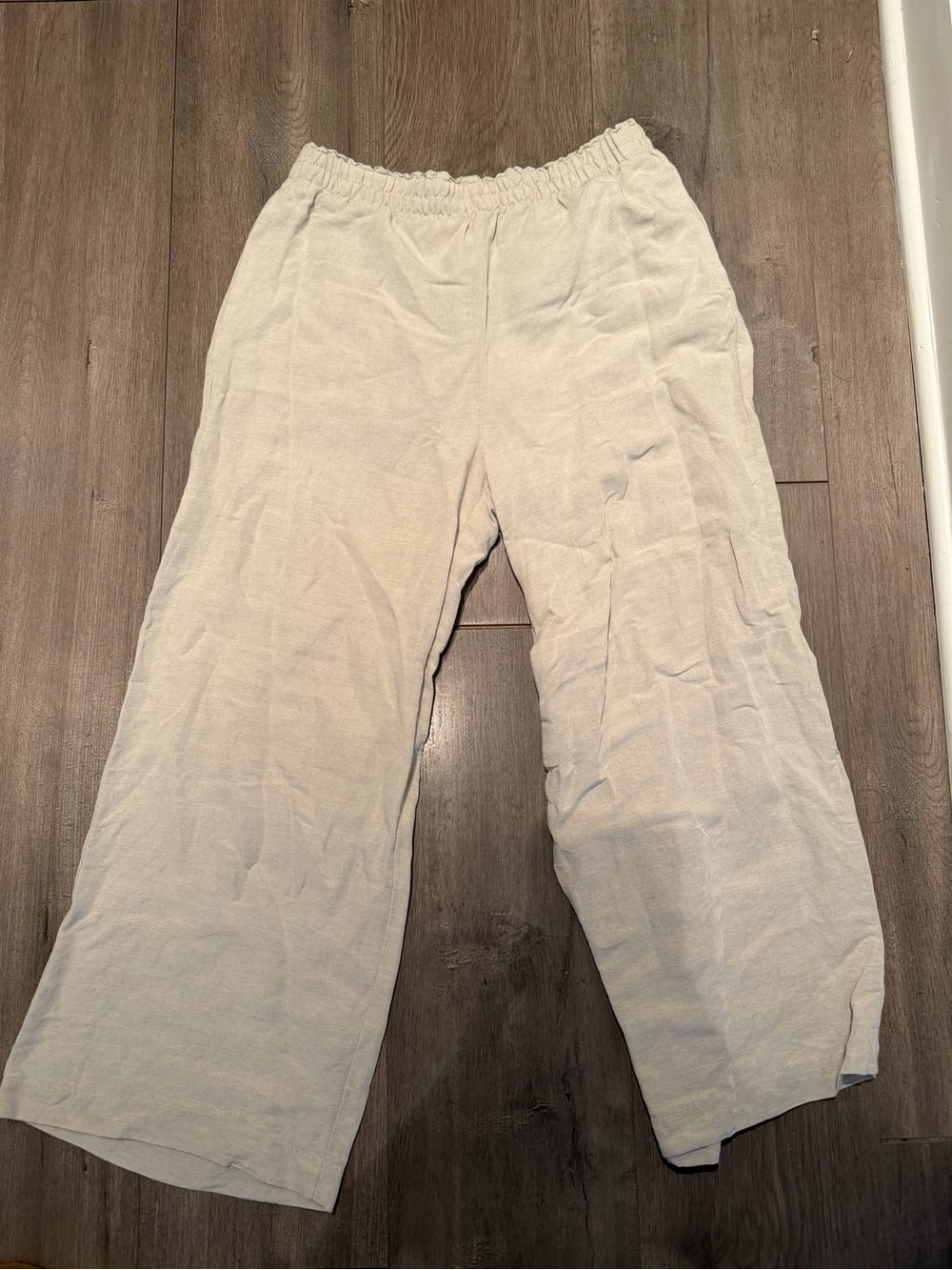 Light Beige Wide Leg Linen Blend Pants